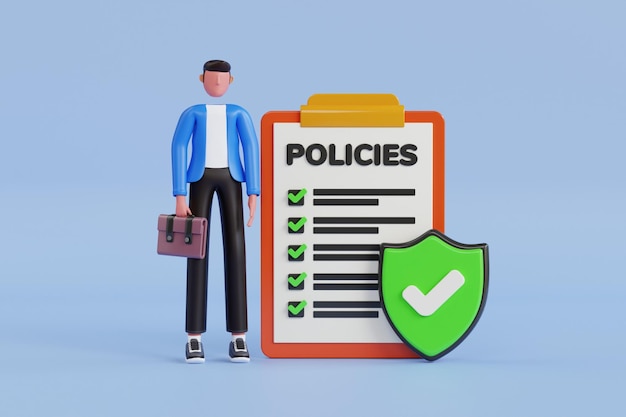 Illustrazione 3D del documento sulle politiche aziendali