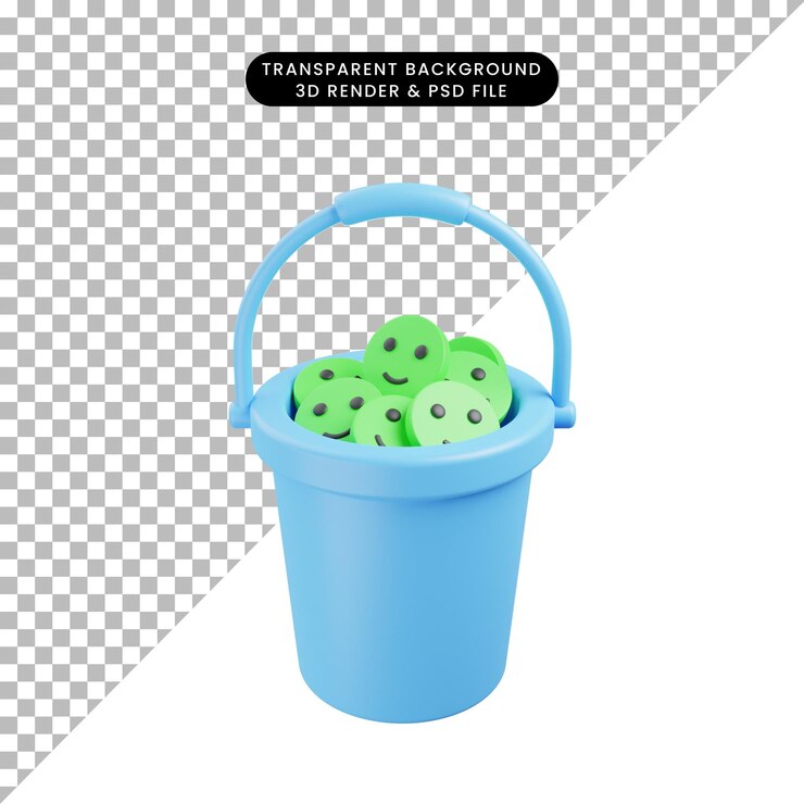 PSD illustrazione 3d del feedback di valutazione un secchio pieno di icona faccia felice rendering 3d