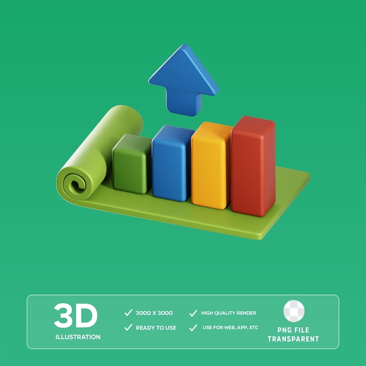 PSD illustrazione 3d del grafico di crescita psd