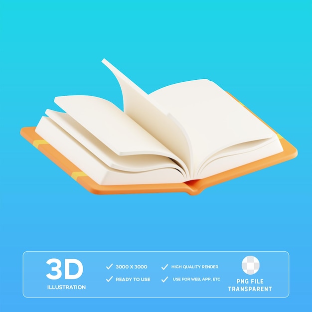 Illustrazione 3D del libro aperto PSD