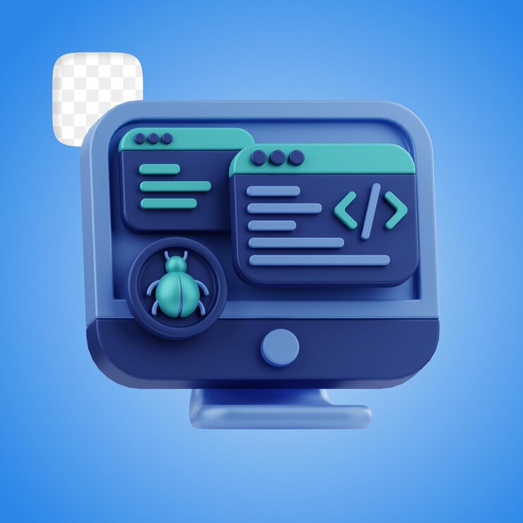 PSD illustrazione 3d del linguaggio di programmazione di depurazione