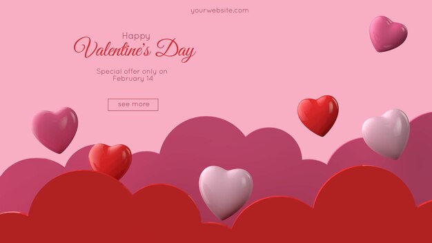 Illustrazione 3D del mockup della cartolina d'auguri di San Valentino