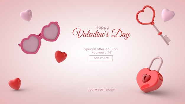 Illustrazione 3D del mockup della cartolina d'auguri di San Valentino