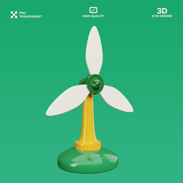 PSD illustrazione 3d del mulino a vento psd