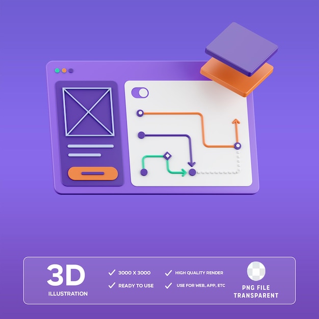 Illustrazione 3D del pannello di schema PSD ui