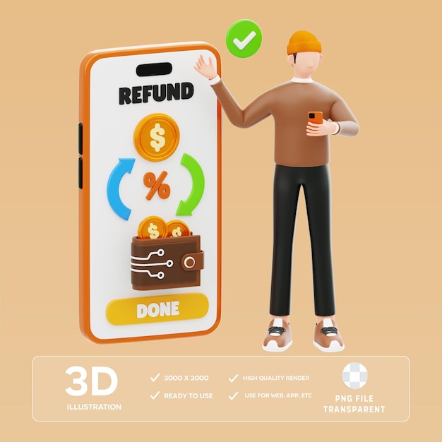 Illustrazione 3D del processo di rimborso PSD
