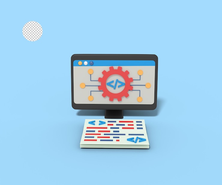 PSD illustrazione 3d del programmatore di codifica di rete