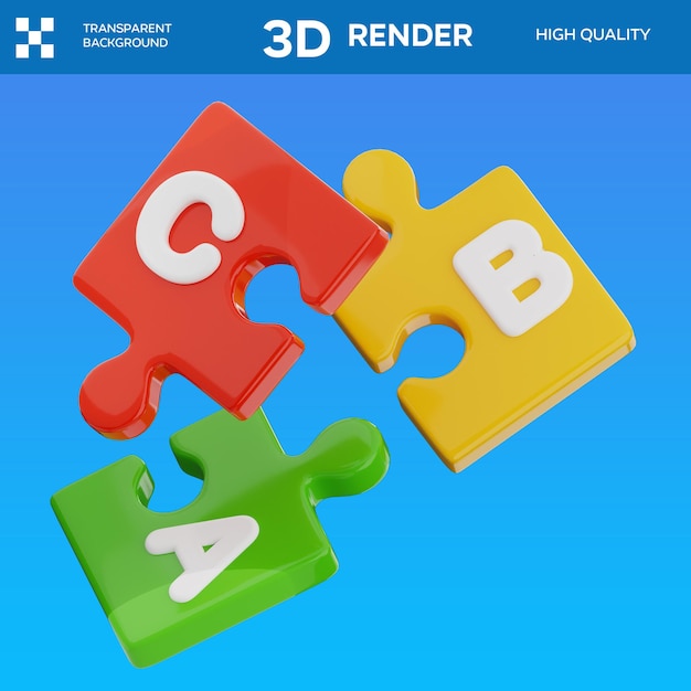 Illustrazione 3D del puzzle ABC PSD