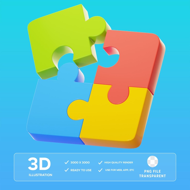 PSD illustrazione 3d del puzzle psd