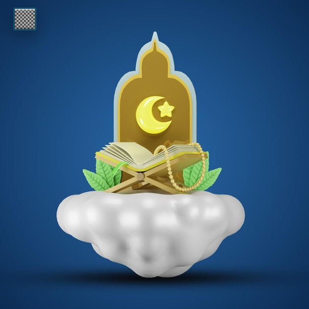 Illustrazione 3D del Ramadan islamico Maulid icon al quran