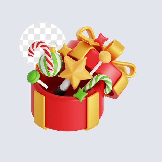 Illustrazione 3D del regalo di Natale con sorpresa