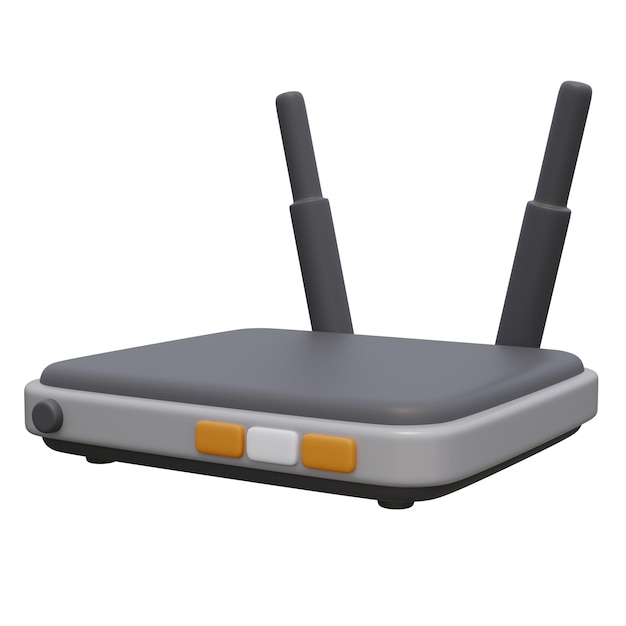 Illustrazione 3D del router modem wifi con pulsanti e antenna Concetto tecnologico Illustrati