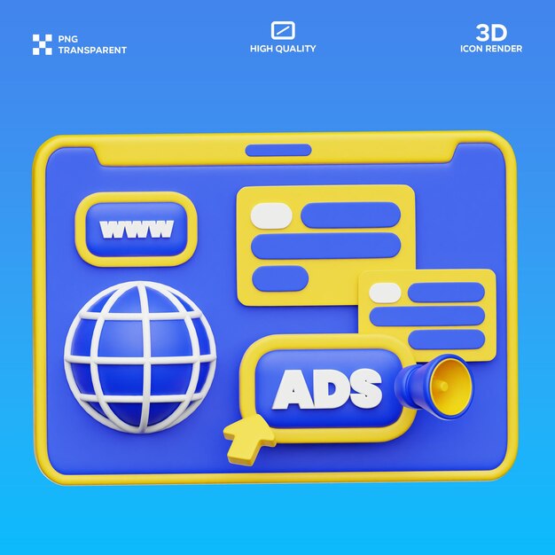 Illustrazione 3D del sito web PSD ADS