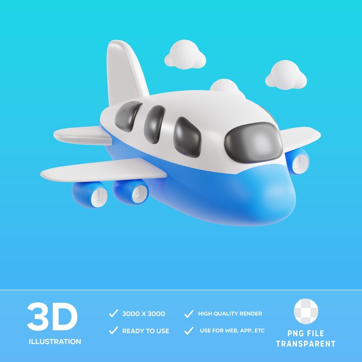 PSD illustrazione 3d dell'aereo in volo psd