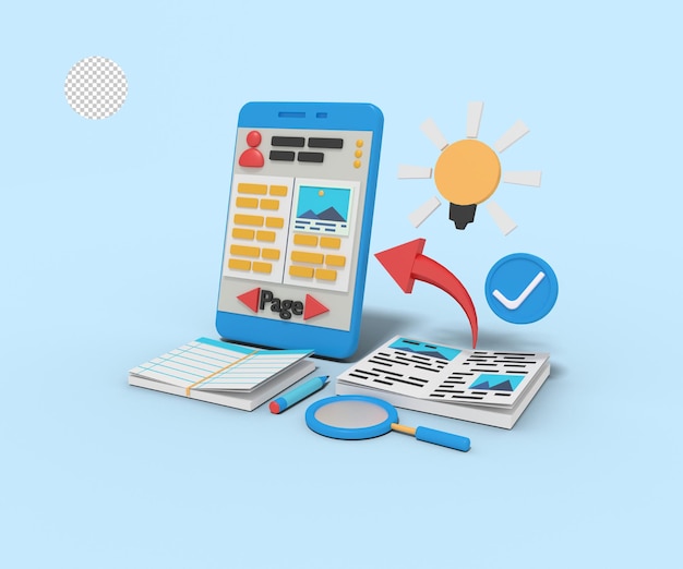 Illustrazione 3d dell'app del corso di apprendimento online