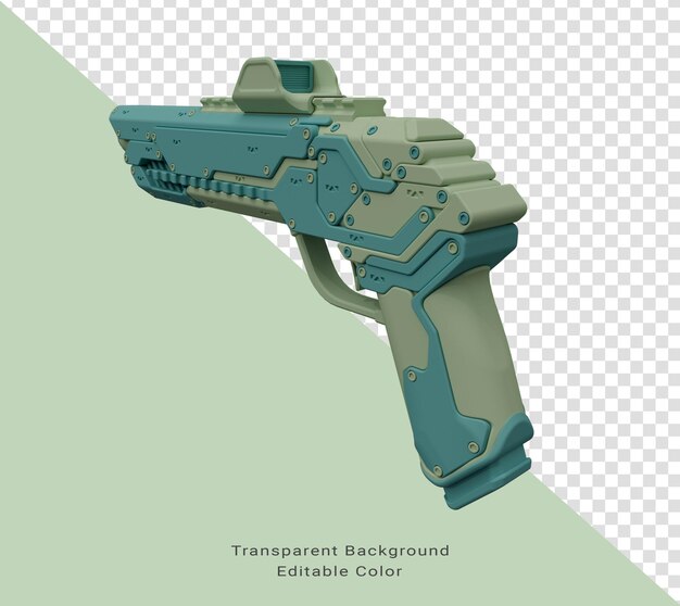 Illustrazione 3d dell'arma della pistola futuristica scifi Fantascienza hi tech Pistola laser con silhouette