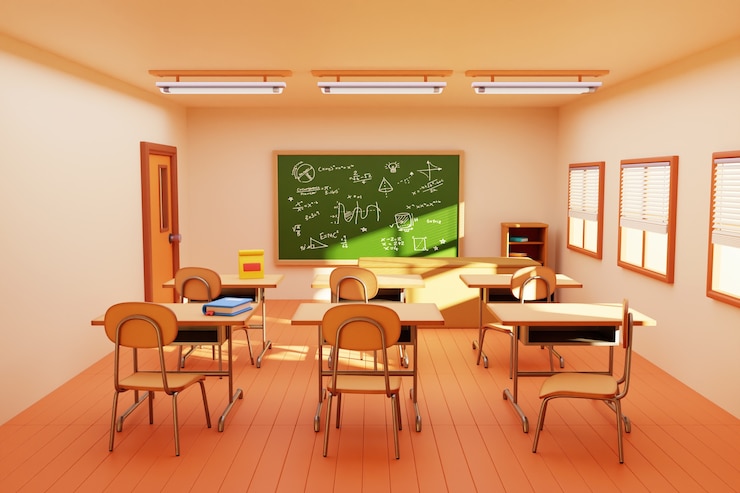 PSD illustrazione 3d dell'aula scolastica