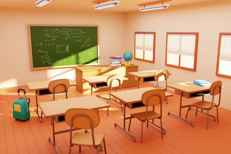 PSD illustrazione 3d dell'aula scolastica