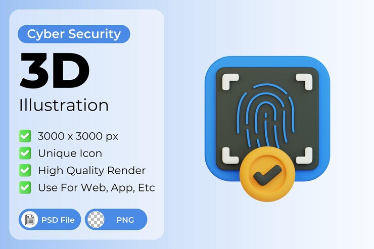 PSD illustrazione 3d dell'autenticazione delle impronte digitali