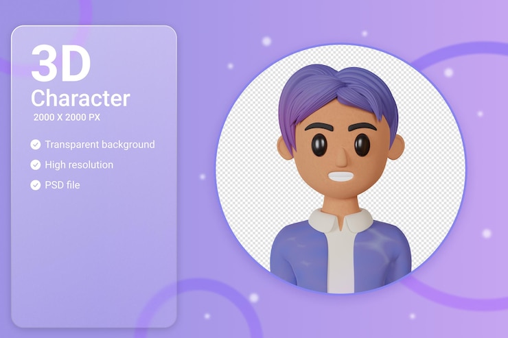 PSD illustrazione 3d dell'avatar dell'uomo sorridente