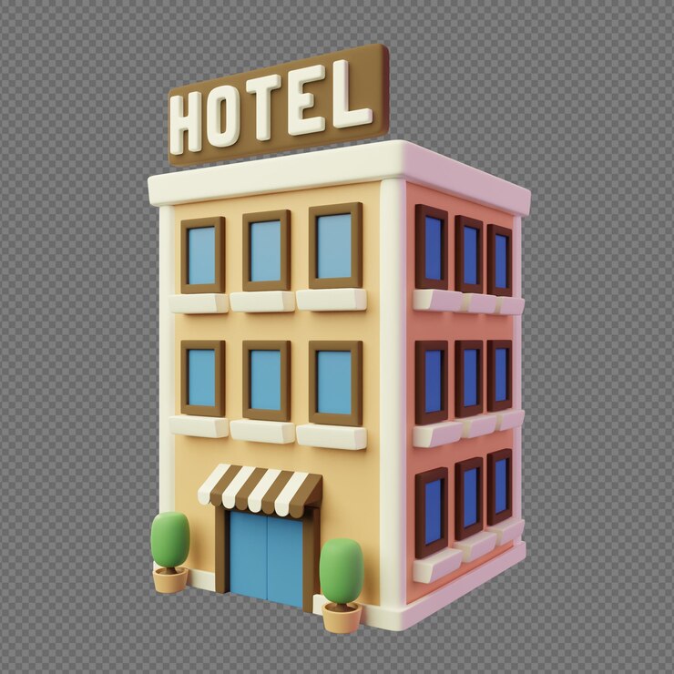 Illustrazione 3D dell'edificio dell'hotel