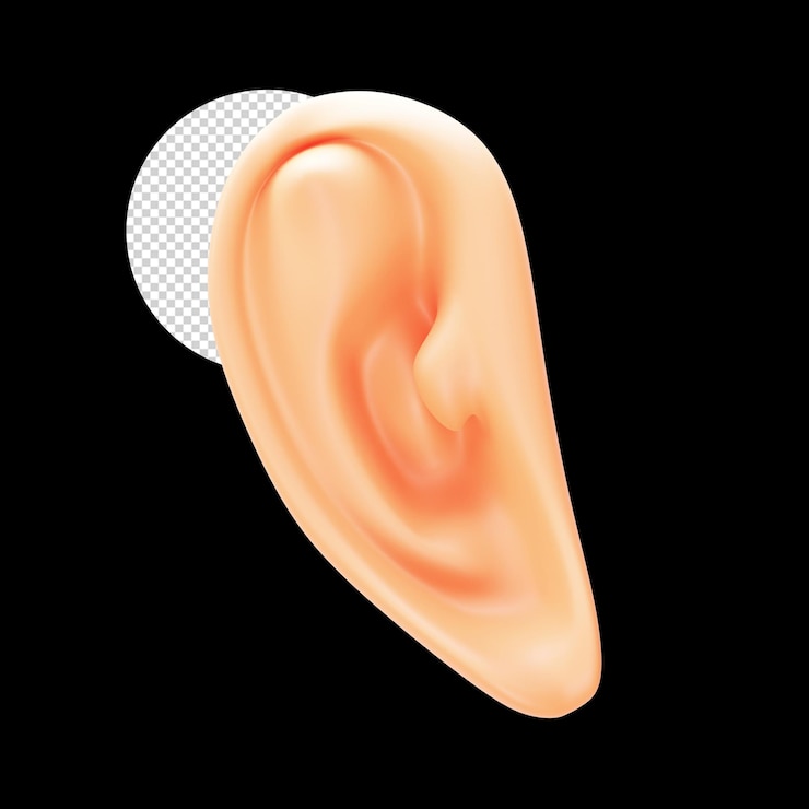 PSD illustrazione 3d dell'elemento dell'orecchio su priorità bassa nera del cerchio di png