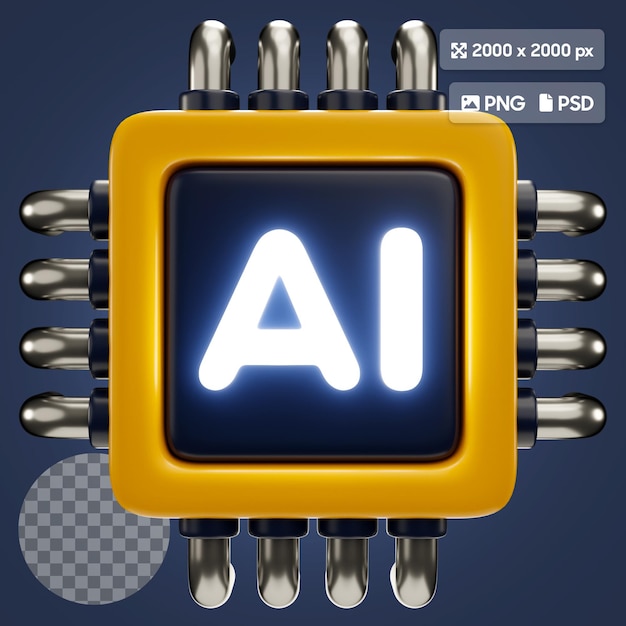 Illustrazione 3D dell'icona del chip AI