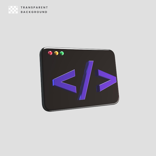 Illustrazione 3D dell'icona del codice per i programmatori