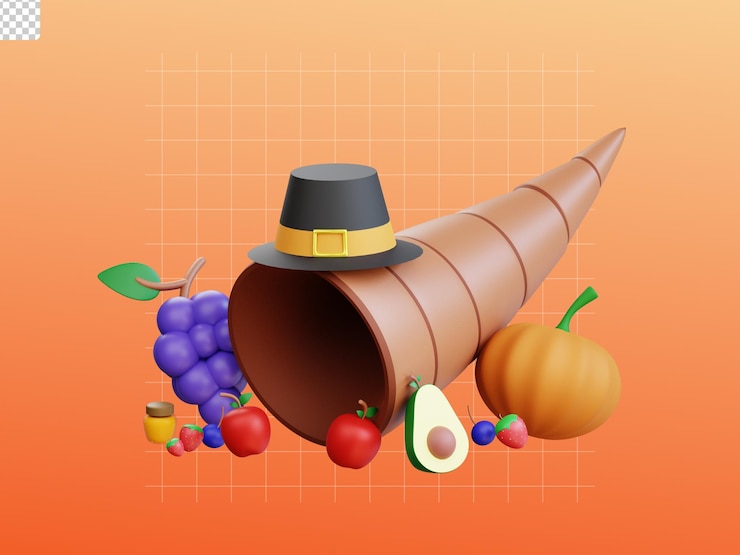 PSD illustrazione 3d dell'icona del ringraziamento che celebra il ringraziamento con la cornucopia