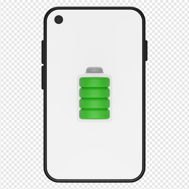 Illustrazione 3d dell'icona della batteria del telefono pieno psd