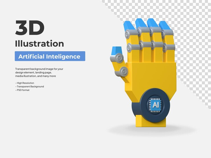PSD illustrazione 3d dell'icona di intelligenza artificiale della mano del robot