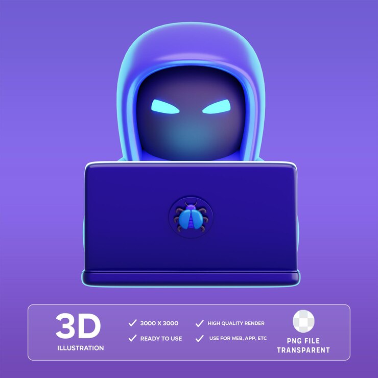 PSD illustrazione 3d dell'icona di psd hacker