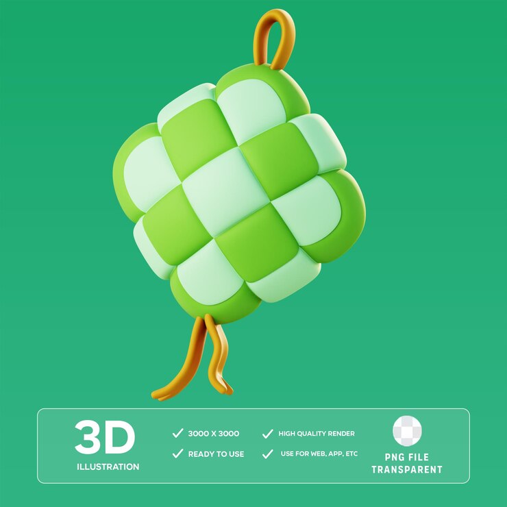 PSD illustrazione 3d dell'icona ketupat islamica psd