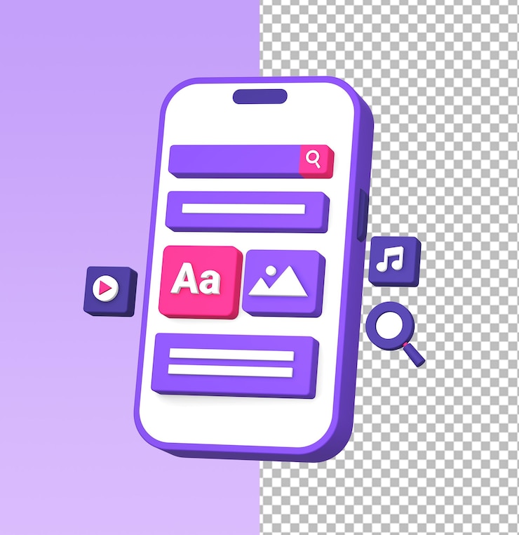 PSD illustrazione 3d dell'utilizzo dello smartphone per video musicali multimediali e lato creatore di contenuti di social media