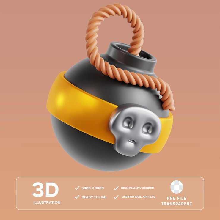 PSD illustrazione 3d della bomba psd