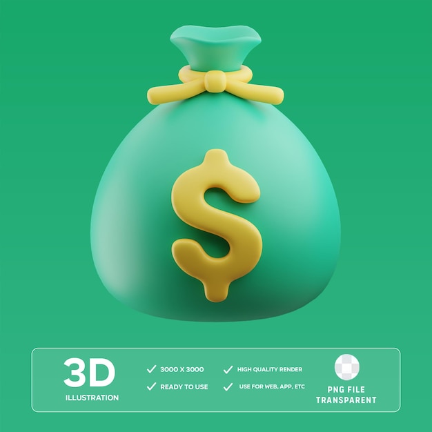 Illustrazione 3D della borsa di denaro PSD