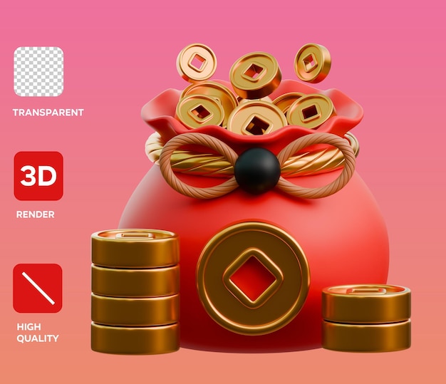 Illustrazione 3D della borsa di monete cinesi PSD