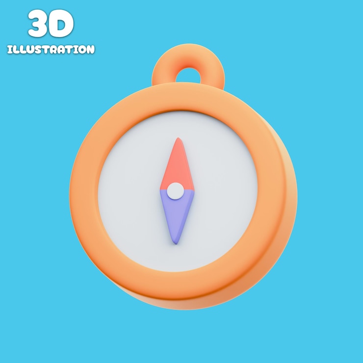PSD illustrazione 3d della bussola dei cartoni animati