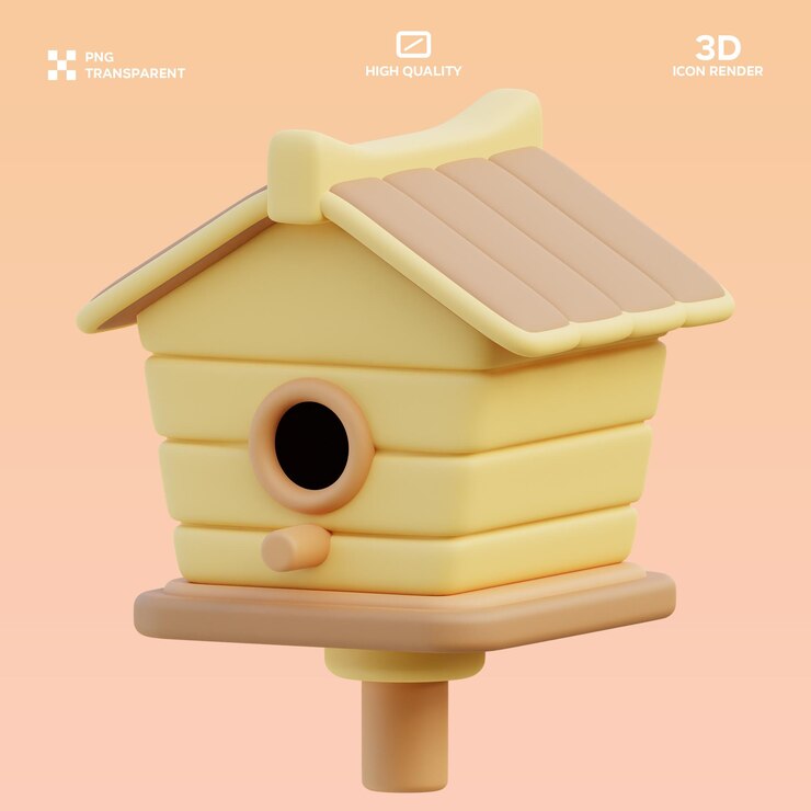PSD illustrazione 3d della casa degli uccelli psd