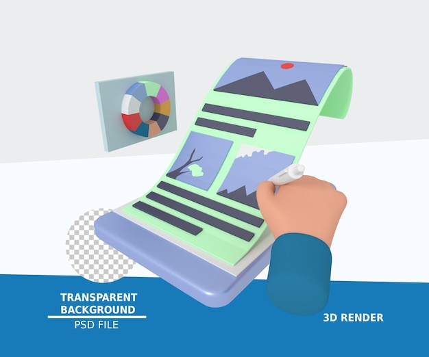 Illustrazione 3d della creazione di un concetto di design dell'interfaccia utente su uno smartphone