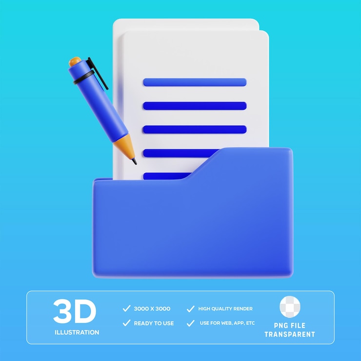 PSD illustrazione 3d della documentazione psd