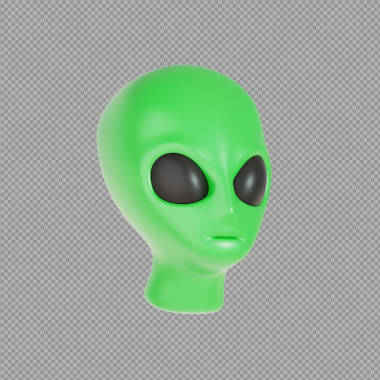 PSD illustrazione 3d della faccia di un fantasma alieno su uno sfondo trasparente