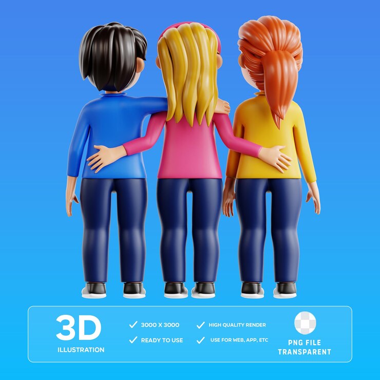 PSD illustrazione 3d della foto di gruppo psd