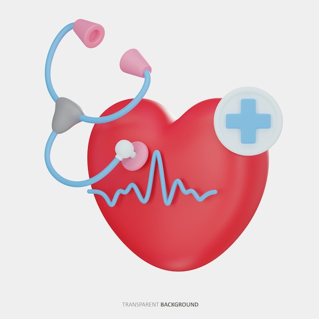 Illustrazione 3D della frequenza cardiaca uditiva dello stetoscopio