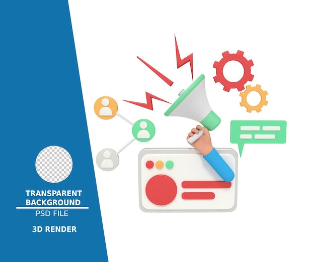 illustrazione 3d della gestione del marketing sui social media