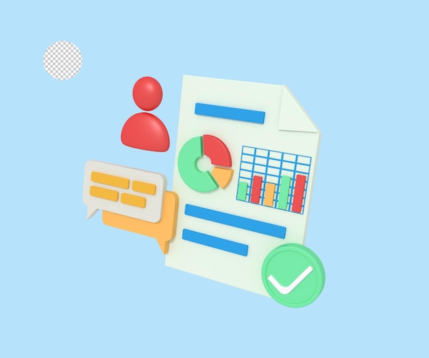 Illustrazione 3d della lista di controllo del rapporto SEO