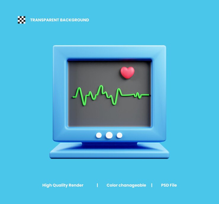 PSD illustrazione 3d della macchina ecg o icona 3d della macchina ecg medica