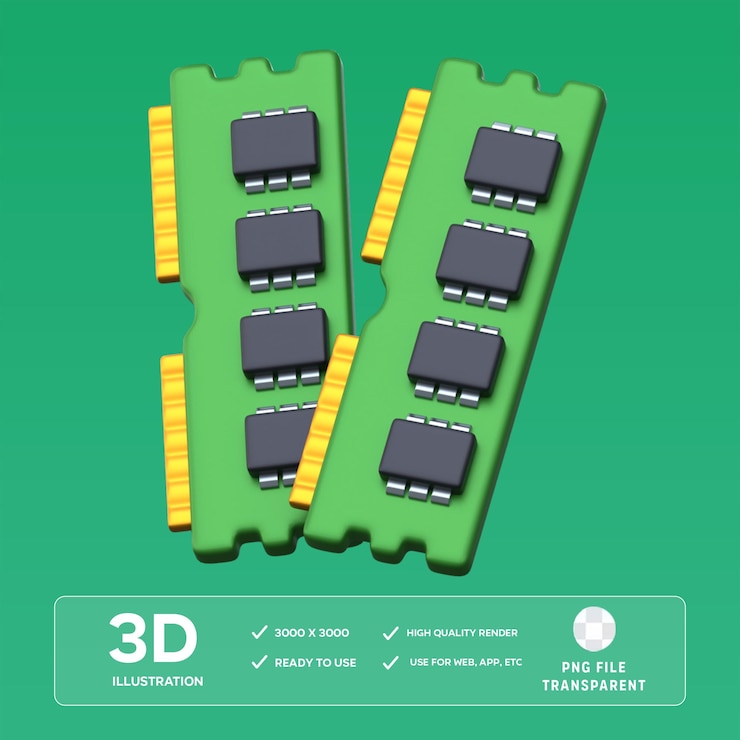 PSD illustrazione 3d della memoria ad accesso casuale psd