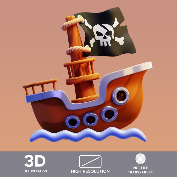 PSD illustrazione 3d della nave pirata psd