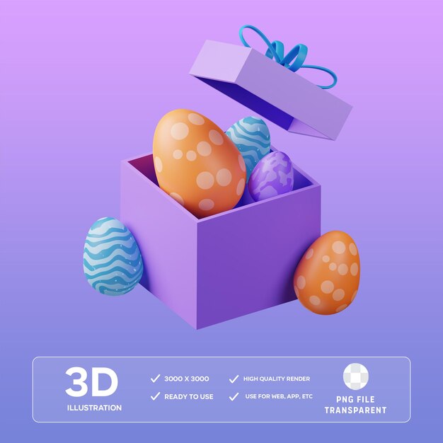 Illustrazione 3D della scatola regalo delle uova di Pasqua PSD